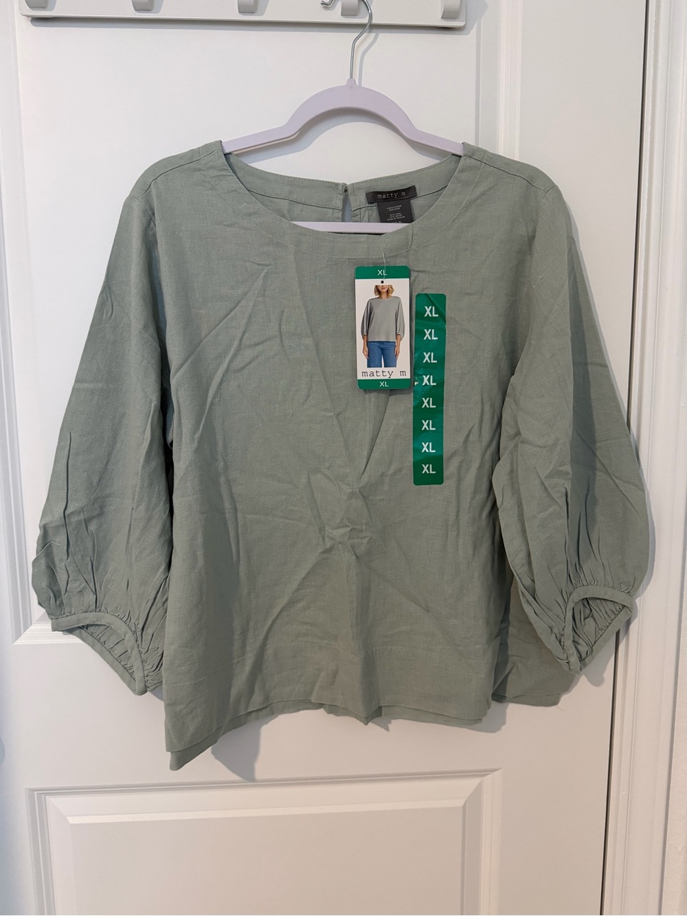 Matty M Sage Green Balloon Sleeve Blouse - XL